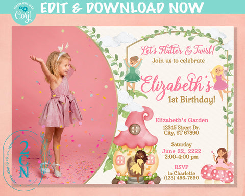 Magical Fairy Birthday Invitation, Fairies Photo cottagecore invitation | Editable Instant Download | Edit Online NOW Corjl | INSTANT ACCESS