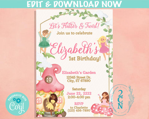 Magical Fairy Birthday Invitation, Fairies Party cottagecore invitation | Editable Instant Download | Edit Online NOW Corjl | INSTANT ACCESS