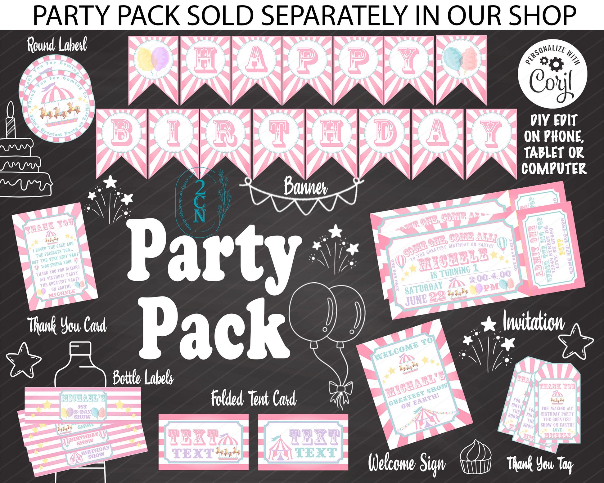 Circus Birthday Thank You Round Label Carnival Birthday Circus Label | Editable Instant Download | Edit Online NOW Corjl | INSTANT ACCESS