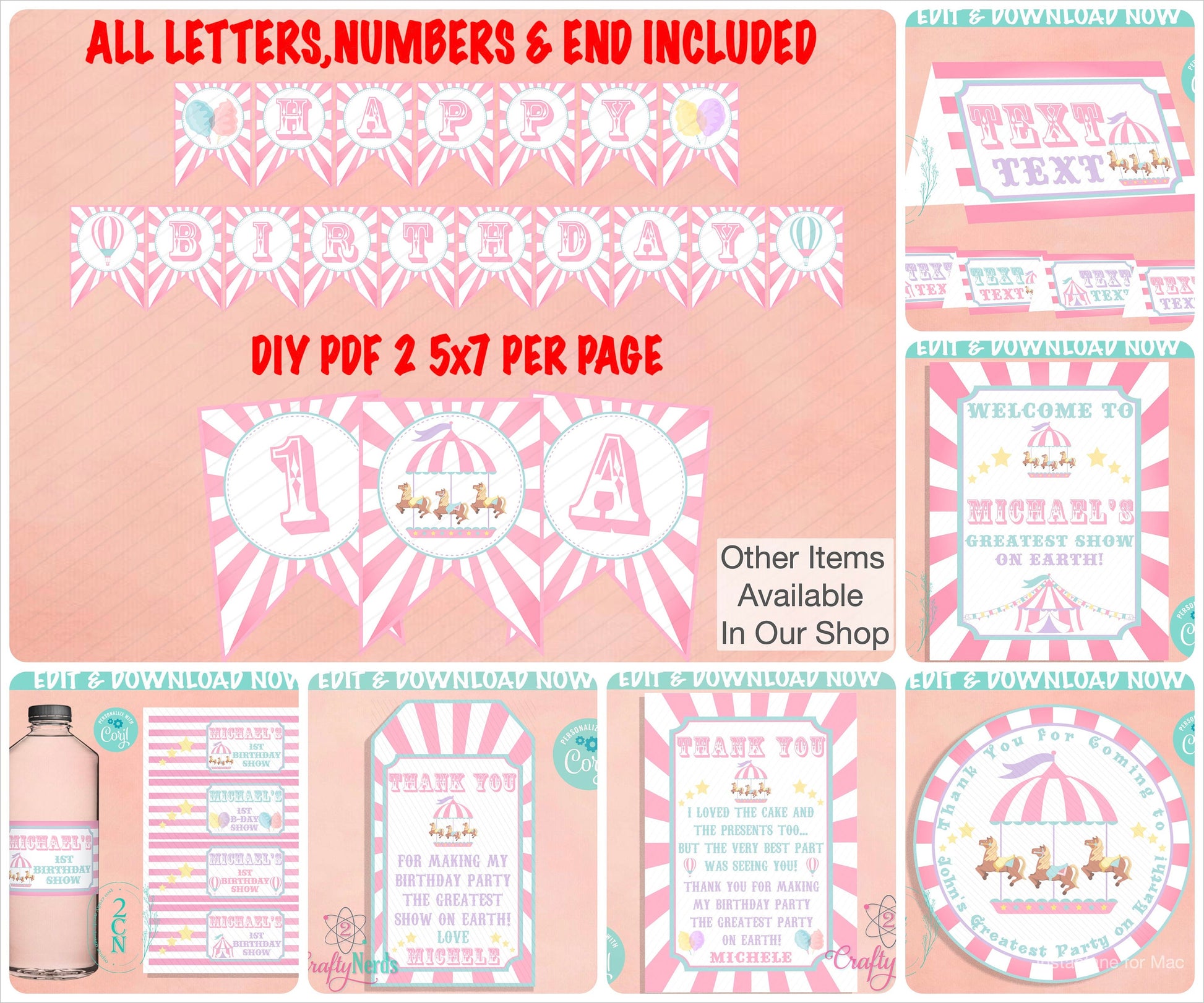 Circus Birthday Thank You Round Label Carnival Birthday Circus Label | Editable Instant Download | Edit Online NOW Corjl | INSTANT ACCESS