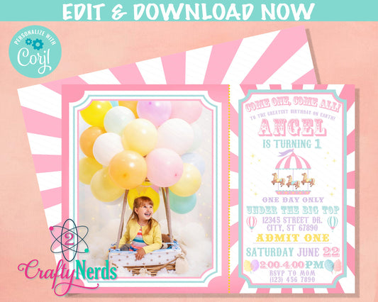 Carnival Ticket Birthday Invitation with photo, Circus invitation | Editable Instant Download | Edit Online NOW Corjl | INSTANT ACCESS