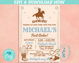 Cowboy Rodeo Birthday Invitation, Western Party, First Rodeo, Wild West | Editable Instant Download | Edit Online NOW Corjl | INSTANT ACCESS