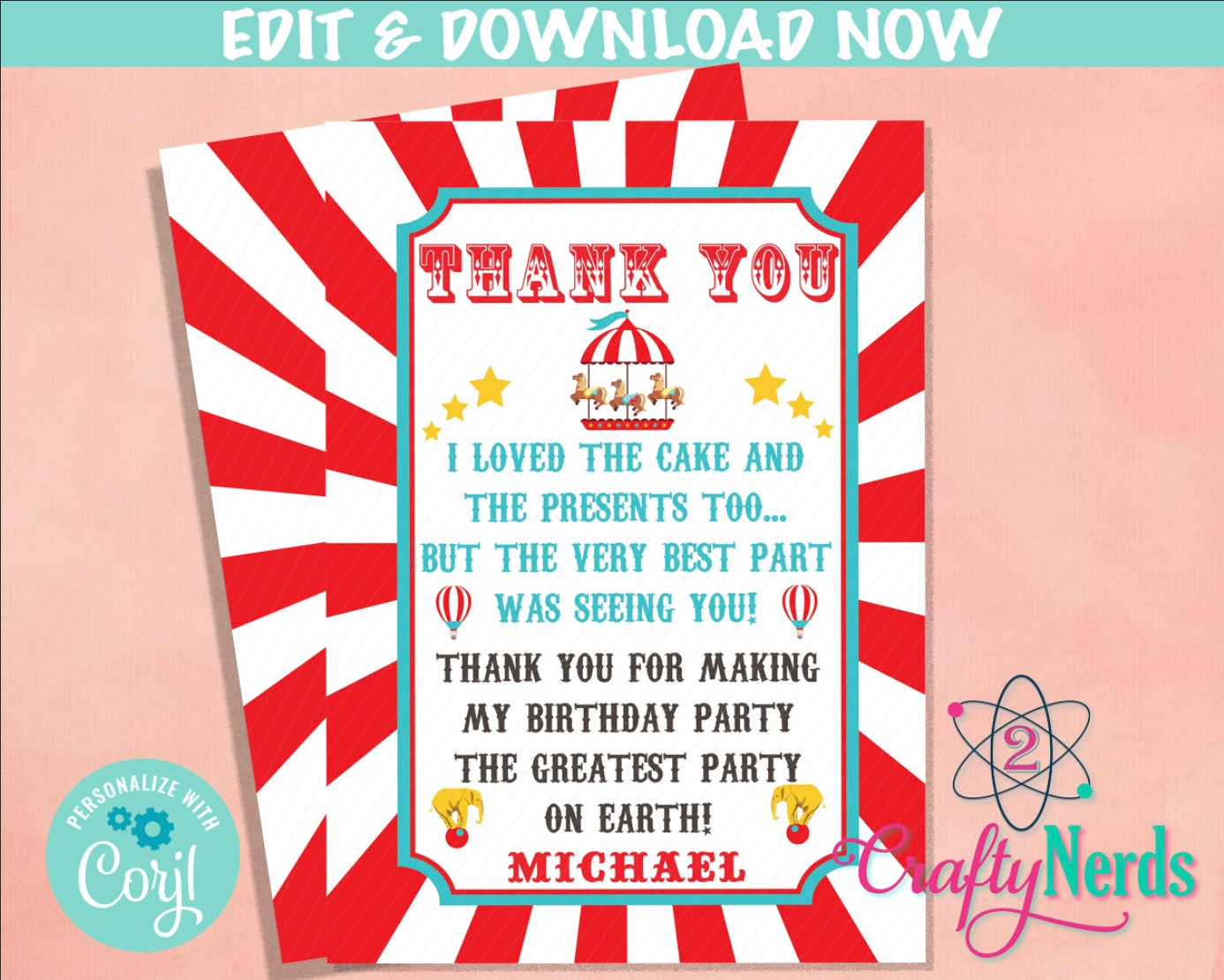 Carnival Circus Birthday Invitation with Tent Top, Red Circus Carnival | Editable Instant Download | Edit Online NOW Corjl | INSTANT ACCESS