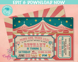 Carnival Circus Birthday Invitation with Tent Top, Circus Carnival | Editable Instant Download | Edit Online NOW Corjl | INSTANT ACCESS