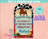 Cowboy Bull Rodeo Birthday Thank You Tag Birthday Tag Rodeo Favor Label | Editable Instant Download | Edit Online NOW Corjl | INSTANT ACCESS