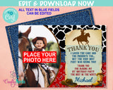 Rodeo Cowboy Birthday Thank You Card With Photo, Rodeo Wild West Party  | Editable Instant Download | Edit Online NOW Corjl | INSTANT ACCESS