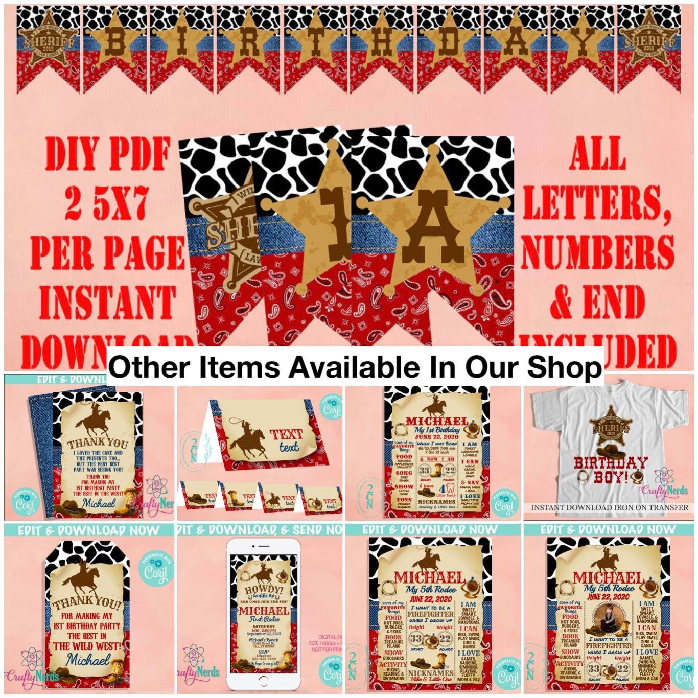 Cowboy Rodeo Birthday Thank You Tag 6 Designs, Rodeo, Tag Cowboy Label | Editable Instant Download | Edit Online NOW Corjl | INSTANT ACCESS