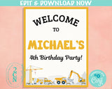 Construction Birthday Sign, Yellow Dump Truck Welcome Birthday Sign | Editable Instant Download | Edit Online NOW Corjl | INSTANT ACCESS