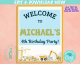 Construction Birthday Sign, Yellow Dump Truck Welcome Birthday Sign | Editable Instant Download | Edit Online NOW Corjl | INSTANT ACCESS