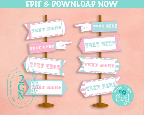 Carnival Circus Arrow Sign, Circus Birthday Arrow Sign, Pastel Circus | Editable Instant Download | Edit Online NOW Corjl | INSTANT ACCESS