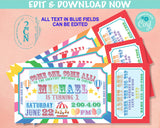 Carnival Ticket Birthday Invitation Rainbow, Circus invitation Rainbow | Editable Instant Download Edit Online NOW Corjl | INSTANT ACCESS