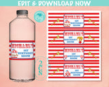 Circus Water Bottle Label, Carnival beverage label, Circus Party Decor | Editable Instant Download | Edit Online NOW Corjl | INSTANT ACCESS