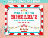 Carnival Circus Birthday Sign, Circus Birthday Welcome Sign Red Teal | Editable Instant Download | Edit Online NOW Corjl | INSTANT ACCESS