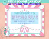 Carnival Circus Birthday Sign, Circus Birthday Welcome Sign Pastel Pink | Editable Instant Download | Edit Online NOW Corjl | INSTANT ACCESS