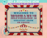 Carnival Circus Birthday Sign, Circus Birthday Welcome Sign Pastel Pink | Editable Instant Download | Edit Online NOW Corjl | INSTANT ACCESS