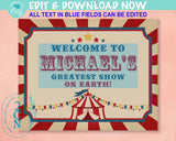 Carnival Circus Birthday Sign, Circus Birthday Welcome Sign Pastel Pink | Editable Instant Download | Edit Online NOW Corjl | INSTANT ACCESS