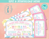 Carnival Ticket Birthday Invitation Pastel, Circus invitation Pastel | Editable Instant Download Edit Online NOW Corjl | INSTANT ACCESS