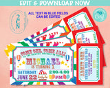 Carnival Ticket Birthday Invitation Rainbow, Circus invitation Rainbow | Editable Instant Download Edit Online NOW Corjl | INSTANT ACCESS