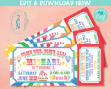 Carnival Ticket Birthday Invitation Rainbow, Circus invitation Rainbow | Editable Instant Download Edit Online NOW Corjl | INSTANT ACCESS