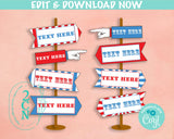 Carnival Circus Arrow Sign, Circus Birthday Direction Arrow Sign, Post | Editable Instant Download | Edit Online NOW Corjl | INSTANT ACCESS