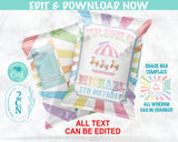 Circus Birthday Chips Bag, Carnival Rainbow Popcorn, 1oz Snack Bag | Editable Instant Download | Edit Online NOW Corjl | INSTANT ACCESS