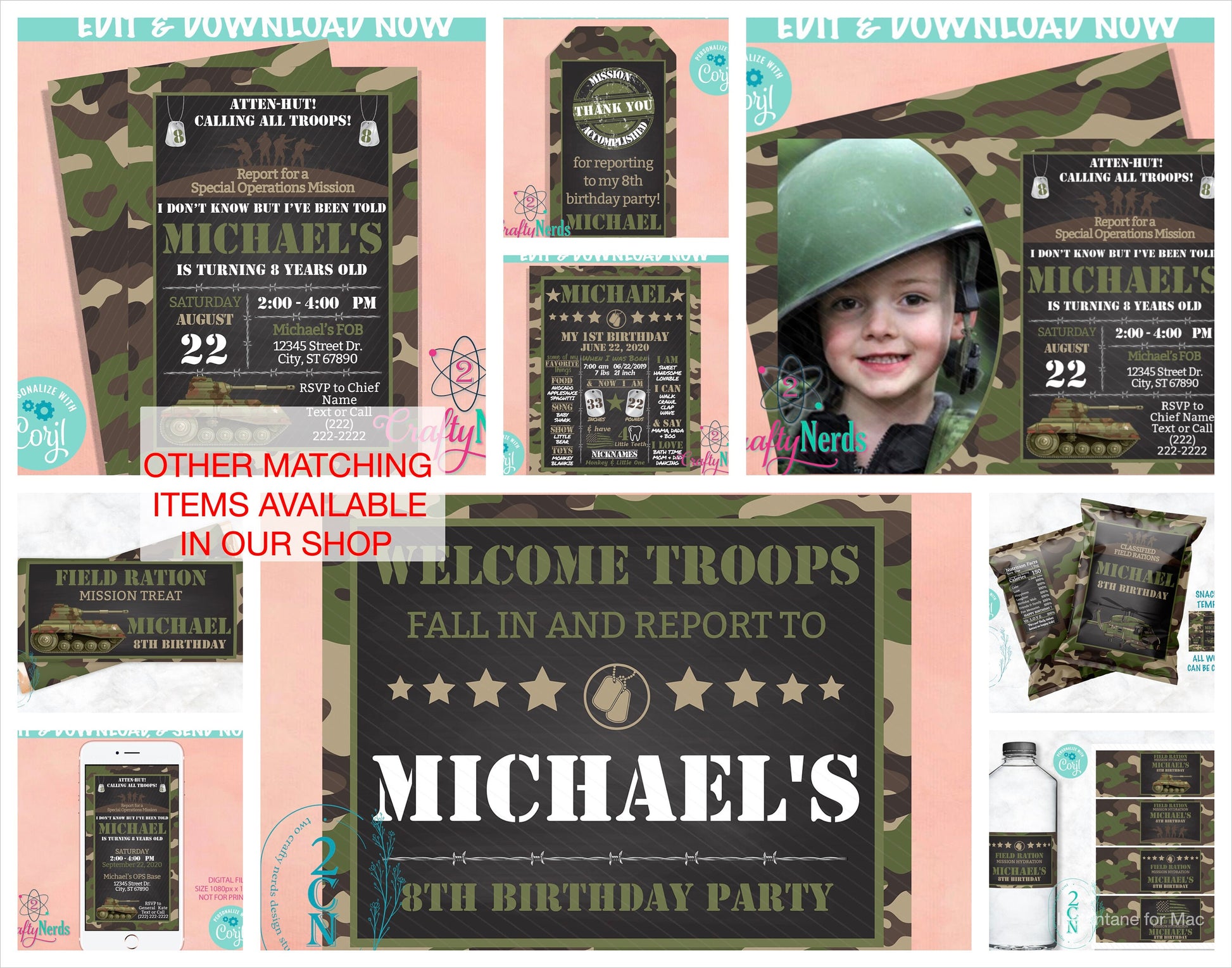 Army Birthday Chips Bag, Army Camo Party Popcorn Bag, 1oz Snack Bag | Editable Instant Download | Edit Online NOW Corjl | INSTANT ACCESS
