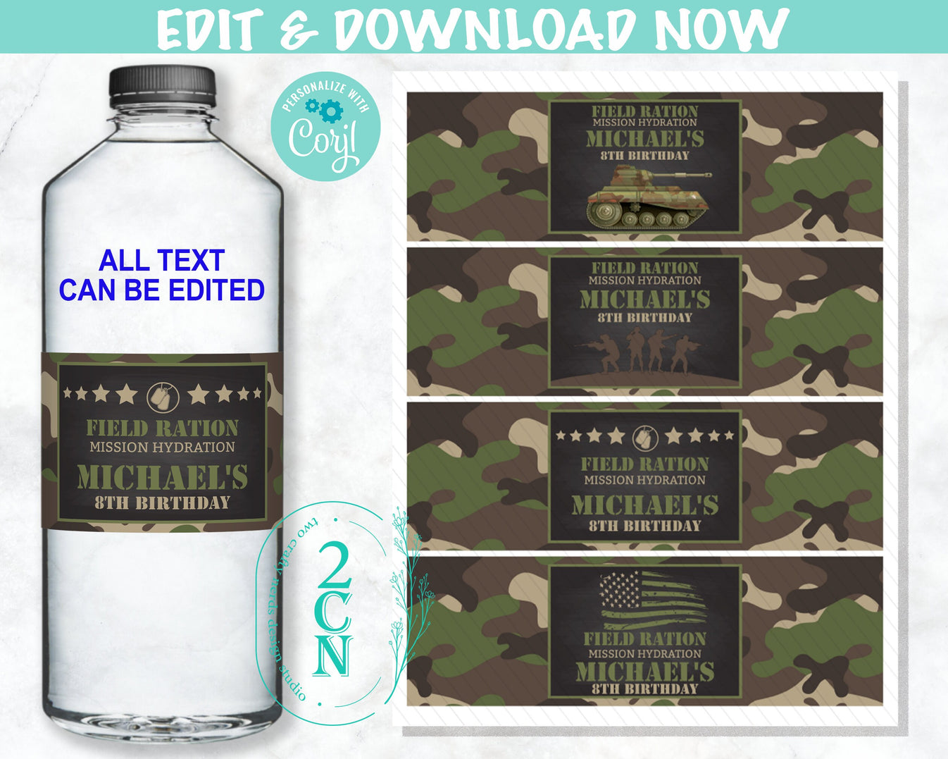 Army Water Bottle Label, Army beverage label, Army Camo Party Decor ...