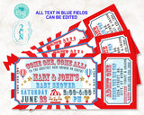 Carnival Ticket Baby Shower Invitation, Circus Baby invitation Red Blue | Editable Instant Download Edit Online NOW Corjl | INSTANT ACCESS