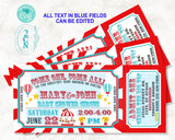 Carnival Ticket Baby Shower Invitation, Circus Baby invitation Red Blue | Editable Instant Download Edit Online NOW Corjl | INSTANT ACCESS