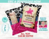 Cowgirl Rodeo Birthday Chips Bag, Birthday Popcorn Bag, 1oz Snack Bag | Editable Instant Download | Edit Online NOW Corjl | INSTANT ACCESS