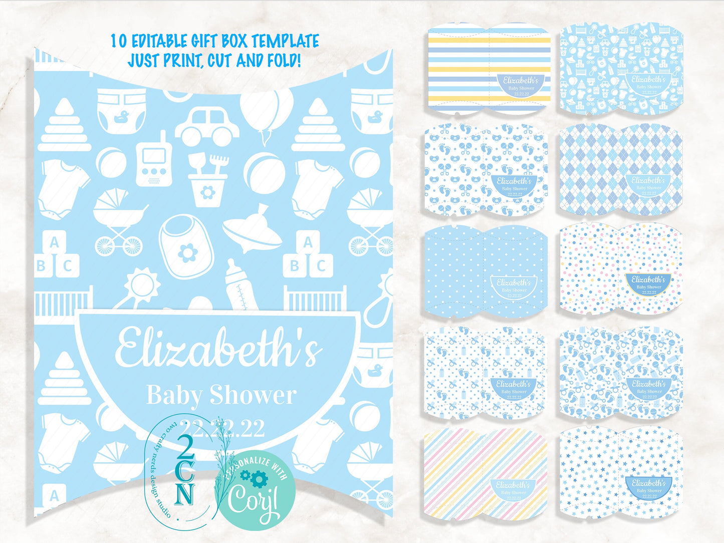 Baby Shower Favor Box, Gift Box, 10 Pillow Boxes, Gift Card Box, Candy | Editable Instant Download | Edit Online NOW Corjl | INSTANT ACCESS
