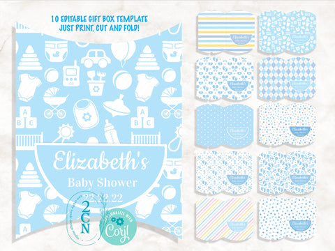 Baby Shower Favor Box, Gift Box, 10 Pillow Boxes, Gift Card Box, Candy | Editable Instant Download | Edit Online NOW Corjl | INSTANT ACCESS