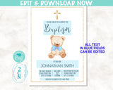 Teddy Bear Baptism Invitation, Baptism Party Christening Party Blessing | Editable Instant Download | Edit Online NOW Corjl | INSTANT ACCESS