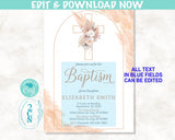 Flower with Pampas Grass Boho Baptism Invitation, Christening, Blessing | Editable Instant Download | Edit Online NOW Corjl | INSTANT ACCESS