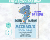 Four-Nado Tornado Birthday Invitation, Tornado Party, Fourth Birthday | Editable Instant Download | Edit Online NOW Corjl | INSTANT ACCESS