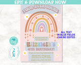 Rainbow Boho Groovy 70s 60s Theme Birthday Invitation Retro Disco Party | Editable Instant Download | Edit Online NOW Corjl | INSTANT ACCESS