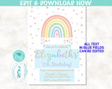 Rainbow and Stars Magical Birthday Invitation, Colorful Pastel Party | Editable Instant Download | Edit Online NOW Corjl | INSTANT ACCESS