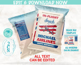 Airplane Birthday Chips Bag, Plane Birthday Popcorn Bag, 1oz Snack Bag | Editable Instant Download | Edit Online NOW Corjl | INSTANT ACCESS