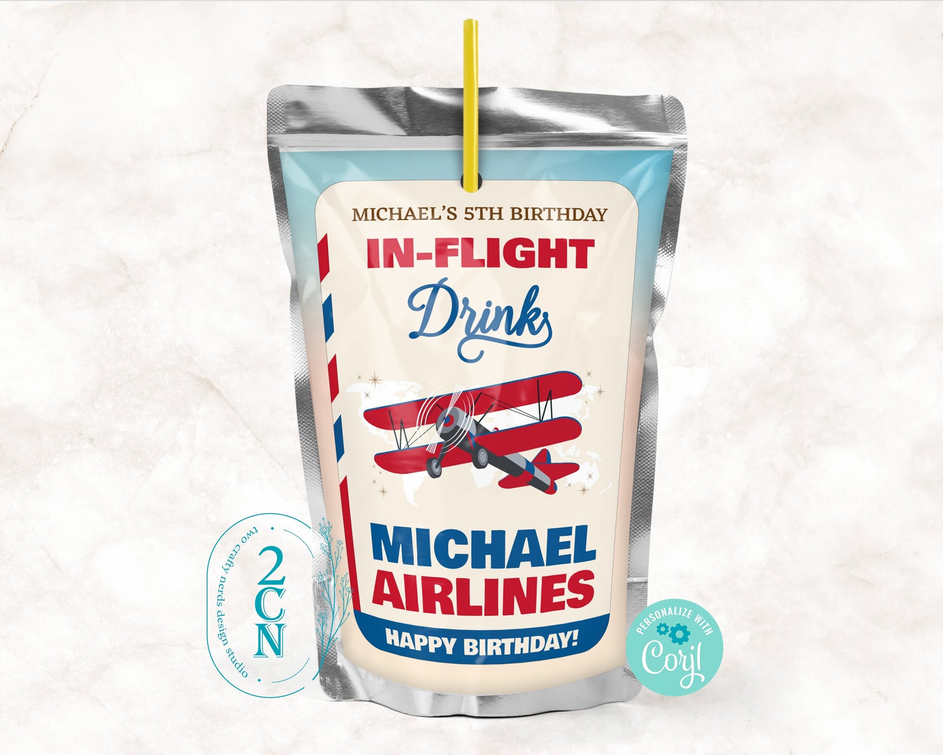 Airplane Juice Pouch Label, Plane Juice Label, Airplane Party Decor | Editable Instant Download | Edit Online NOW Corjl | INSTANT ACCESS