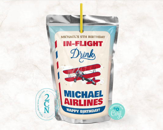 Airplane Juice Pouch Label, Plane Juice Label, Airplane Party Decor | Editable Instant Download | Edit Online NOW Corjl | INSTANT ACCESS