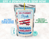 Airplane Juice Pouch Label, Plane Juice Label, Airplane Party Decor | Editable Instant Download | Edit Online NOW Corjl | INSTANT ACCESS