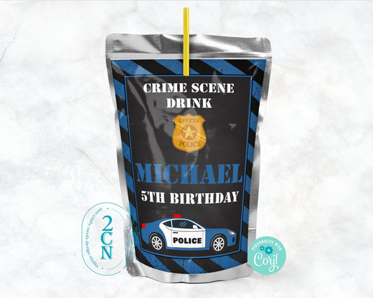 Police Juice Pouch Label, Police Juice Label, Police Party Decor | Editable Instant Download | Edit Online NOW Corjl | INSTANT ACCESS