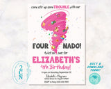 Four-Nado Tornado Birthday Invitation, Tornado Party, Fourth Birthday | Editable Instant Download | Edit Online NOW Corjl | INSTANT ACCESS