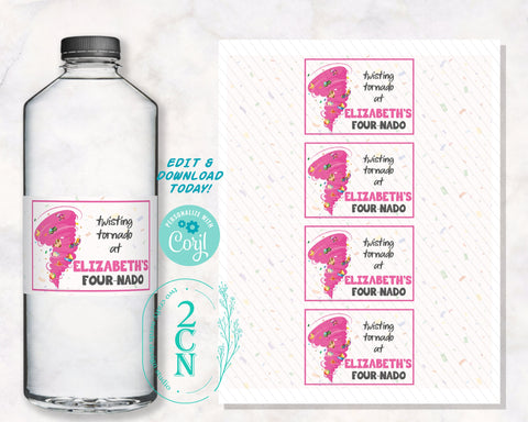 Tornado Water Bottle Label, Tornado beverage label, Tornado Party Decor | Editable Instant Download | Edit Online NOW Corjl | INSTANT ACCESS