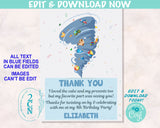 Tornado Birthday Thank You Card, Tornado Thank You | Editable Instant Download | Edit Online NOW Corjl | INSTANT ACCESS