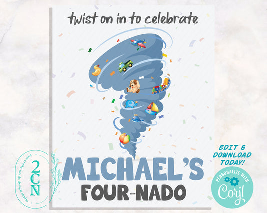 Tornado Birthday Welcome Sign, Tornado Birthday Board, Welcome Sign | Editable Instant Download | Edit Online NOW Corjl | INSTANT ACCESS
