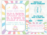 Circus Carnival Diaper Raffle Game, JPG & PDF Instant Download, Pastel Rainbow, Circus Baby Shower, Carnival Baby Shower, Shower Games