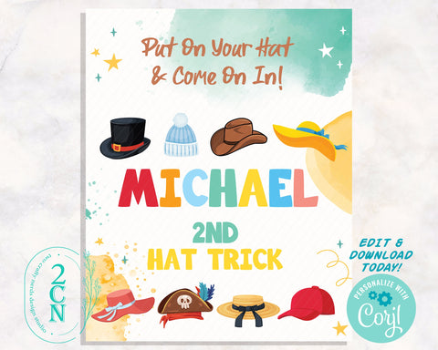 Hats Birthday Welcome Sign, Hats Birthday Board, Hats Welcome Sign | Editable Instant Download | Edit Online NOW Corjl | INSTANT ACCESS